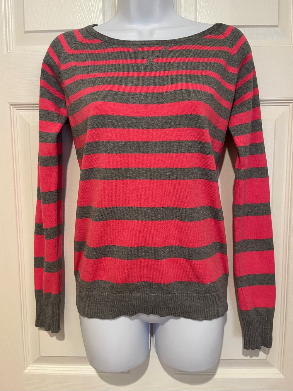 Rue21 Pink and Gray Striped Scoop Neck Sweater